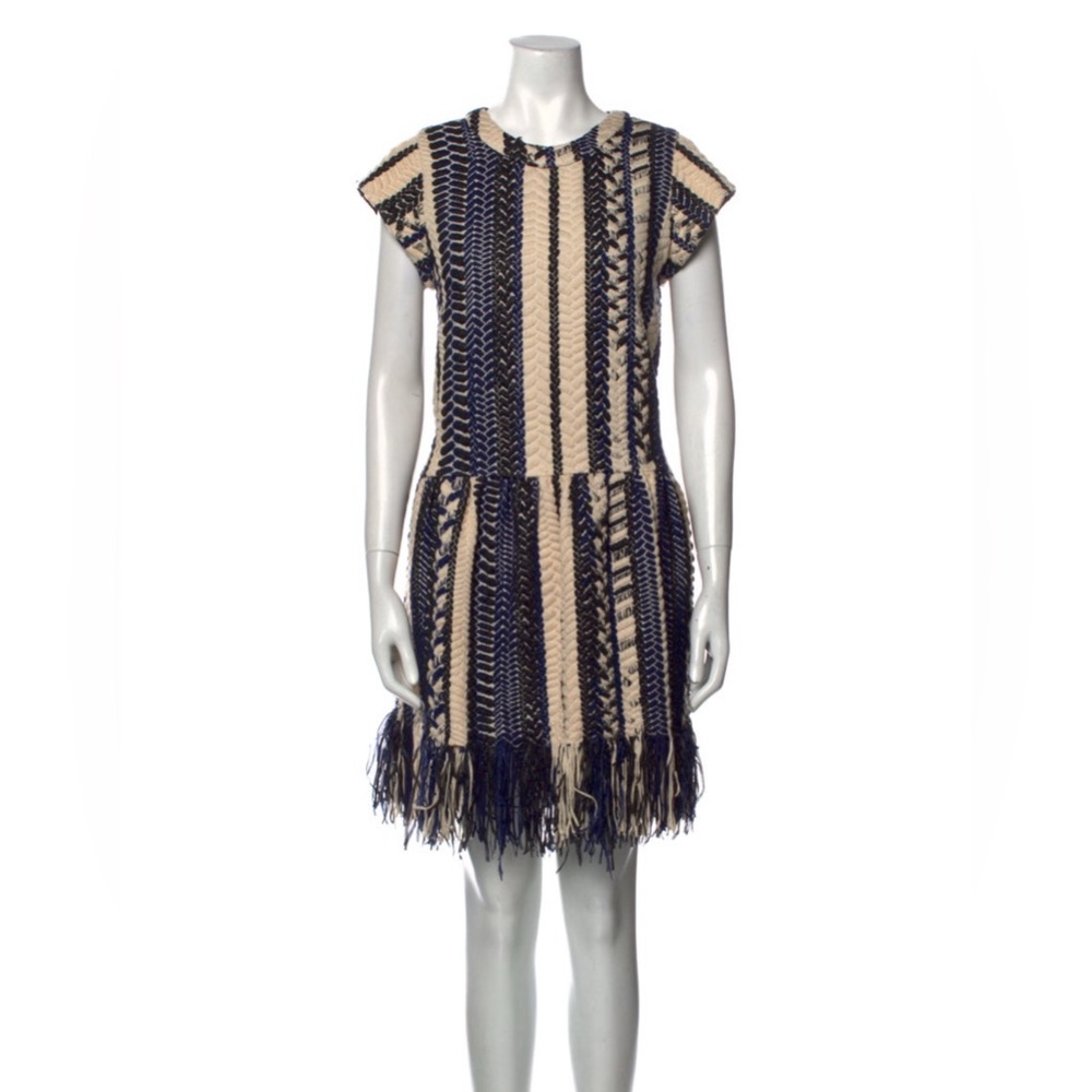 Sea New York Braid Textured Knit Dress in Cream and Navy